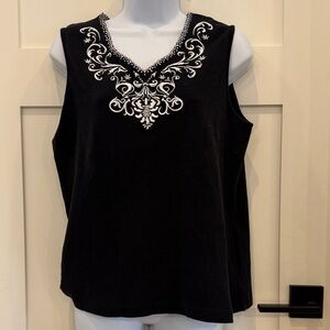Vintage Embroidered Black Sleeveless Top